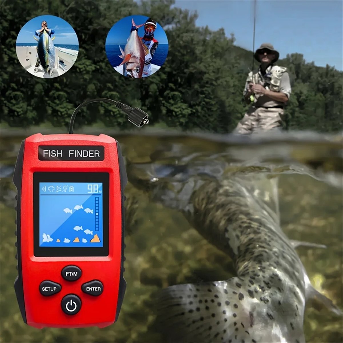 لون LCD صياد السمك السلكية محو - مراجعة Fishing Boat Depth Finder وسعره